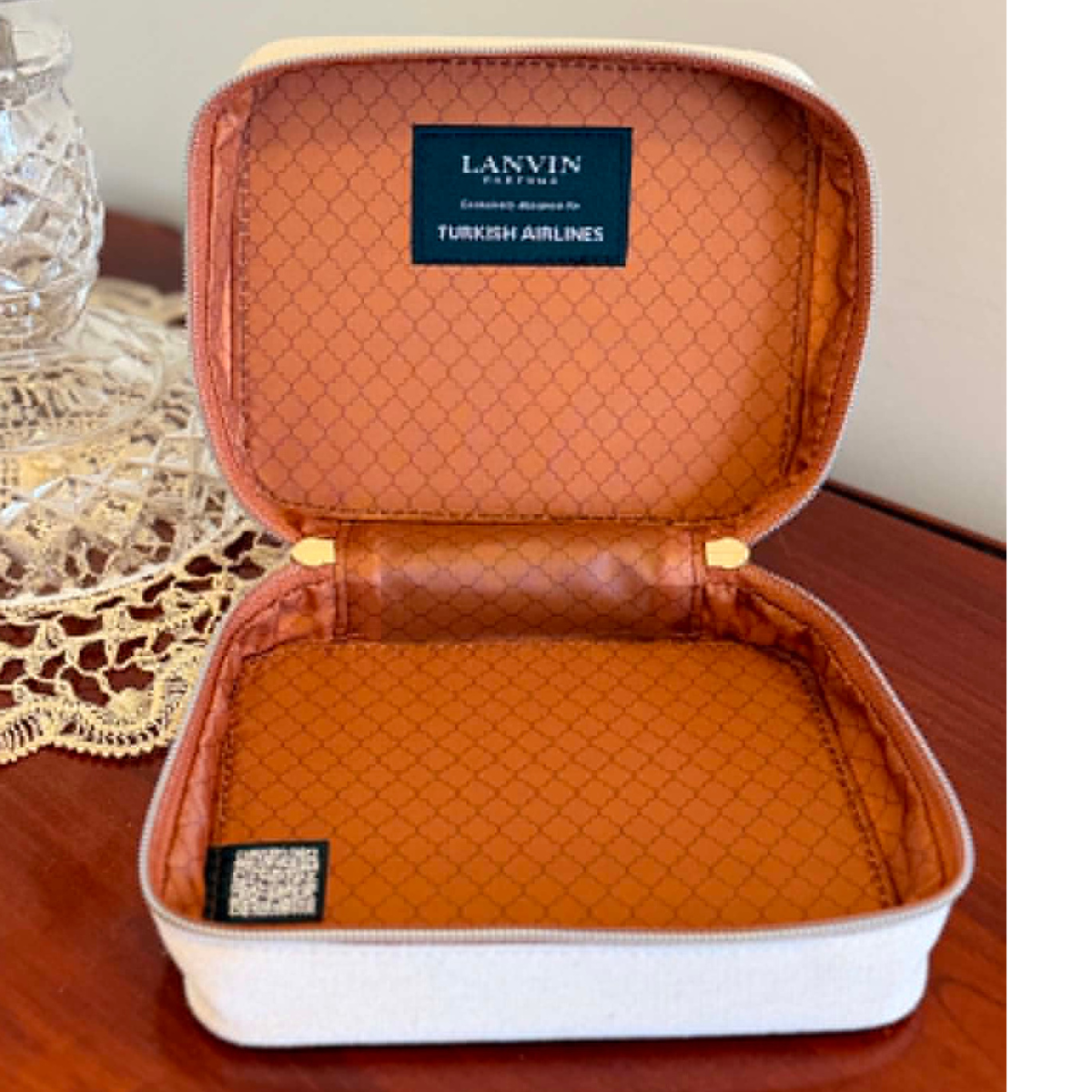 Vintage Lanvin designer toiletries bag and cosmetic purse produced for Turkish Airways
