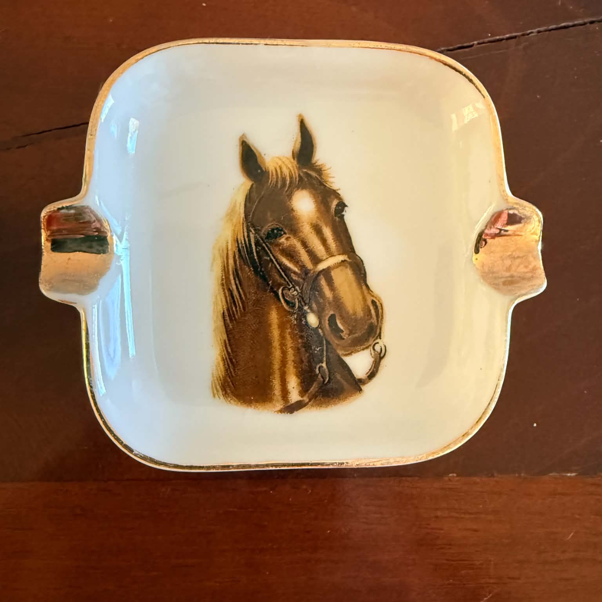 ceramic horse painted ashtray set 