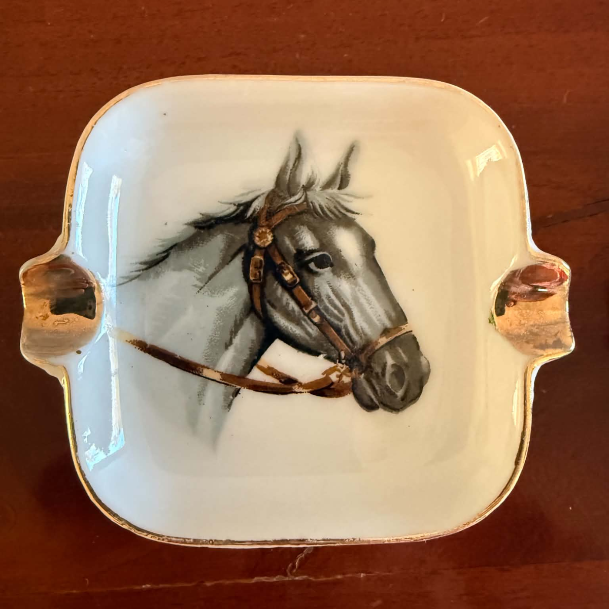 ceramic horse painted ashtray set 