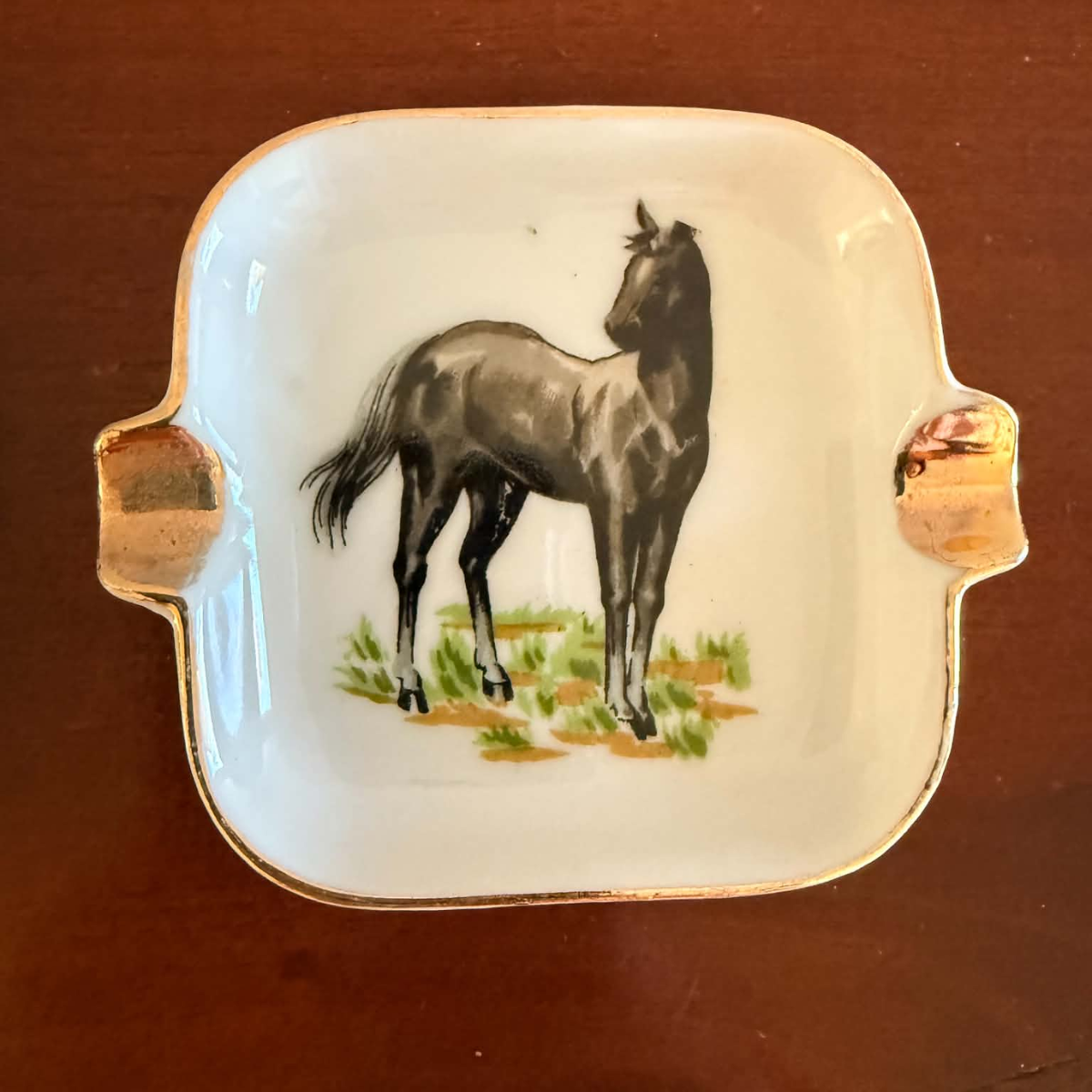 ceramic horse painted ashtray set 