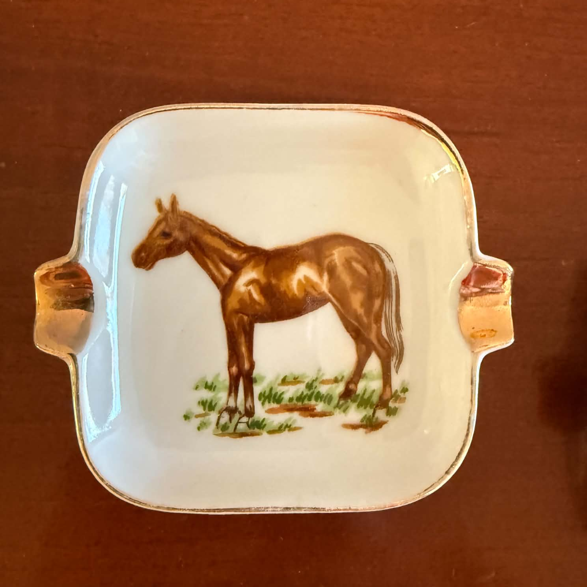 ceramic horse painted ashtray set 