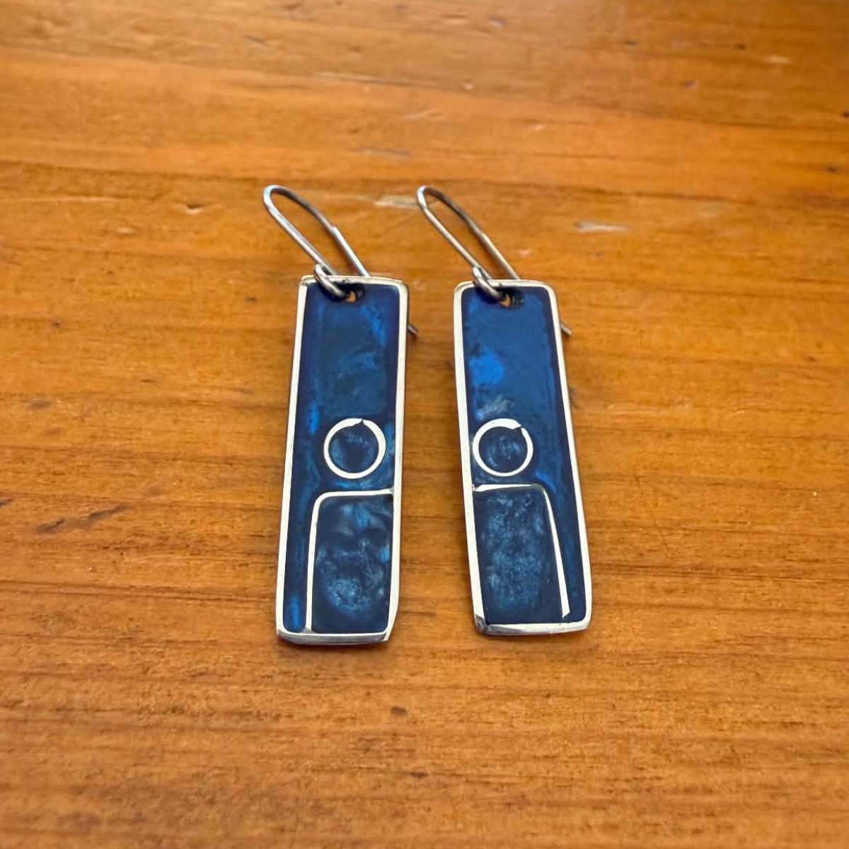 blue enamel silver drop earrings