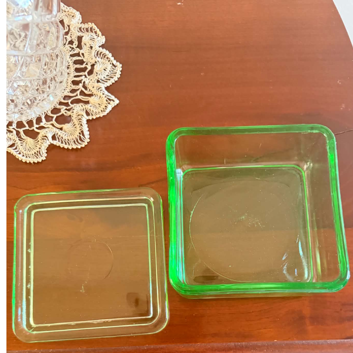 Vintage green depression glass refrigerator storage dish